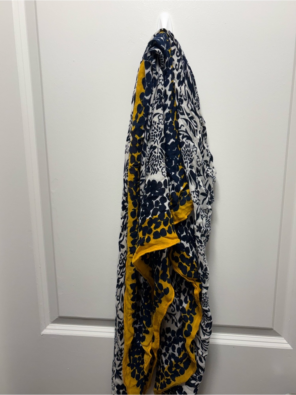 BOHO Navy, White & Mustard Floral Damask oversized scarf, wrap, shawl.